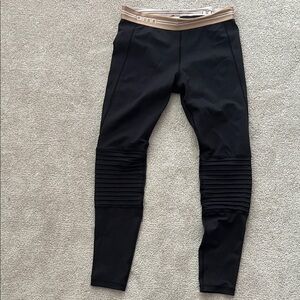Aimn Black Leggings with Tan Waistband